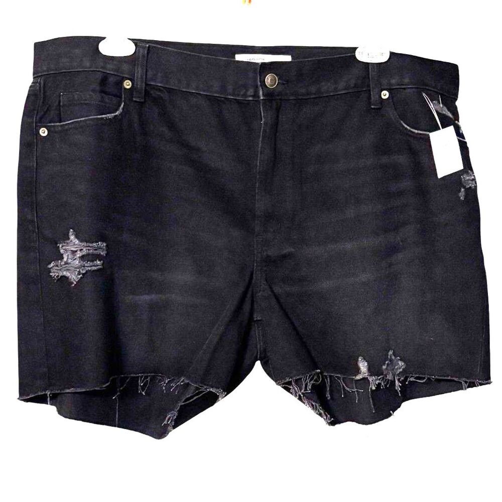 NWT Garage Denim Black Distressed Cutoff Jean Shorts Low Rise Womens 20W Y2K